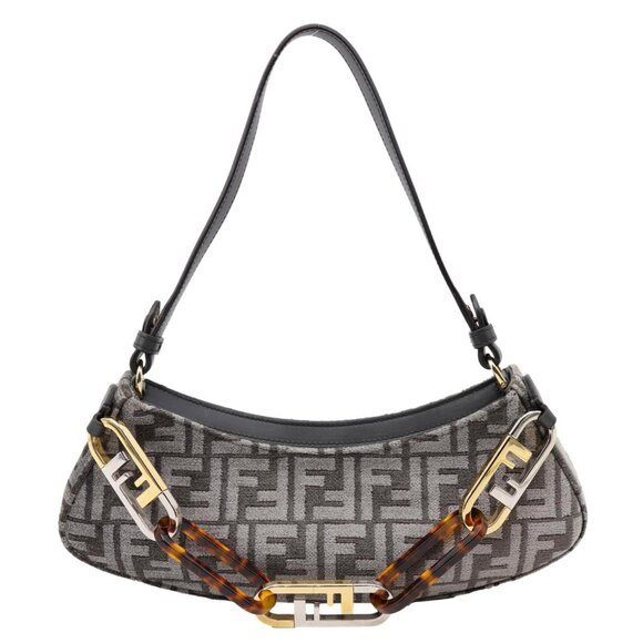 Fendi  FF O'Lock Swing Chenille Vitello King Plexiglass Shoulder Bag Grey - Picture 1 of 14